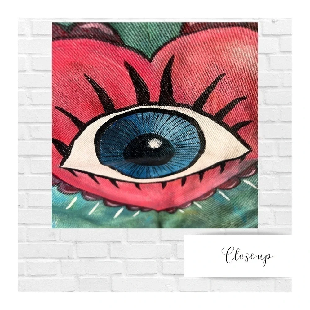 Hand Painted Evil Eye Black Denim Jean Jacket St John’s Bay Size Women’s Med …